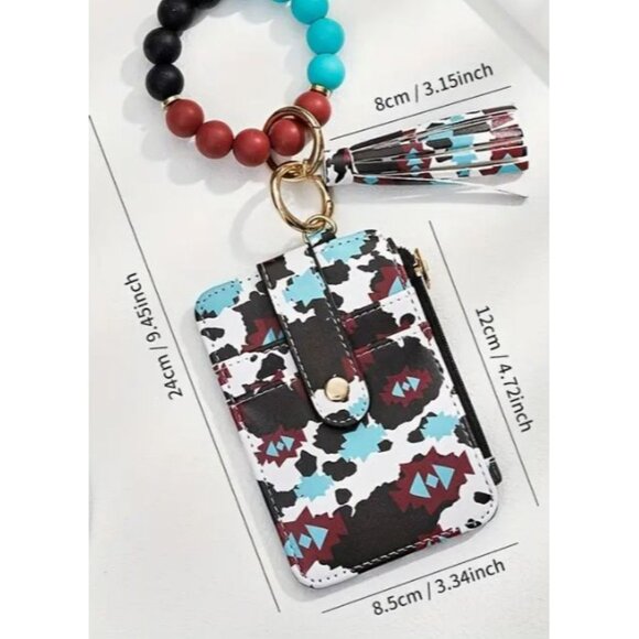 Leopard Print Keychain Wallet With Tassel & Bead Bracelet - Picture 2 of 2